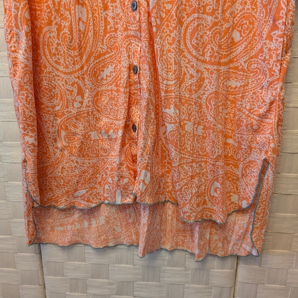Anne Klein Orange Paisley Button Down Tunic Dress High Low Hem 3/4 Sleeve Small - Picture 6 of 8